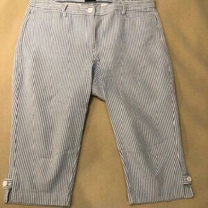 Talbots blue and white striped capris, size 14 Petite.